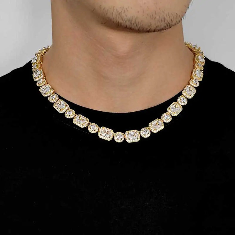 Bling Luxury Paved Zircon Men Iced Out Cuban Cluster Chain for Women Hip Hop Icy Round Square Tennis Chain Choker Jewelry