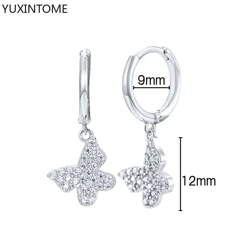 925 Sterling Silver Ear Needle Fashion Hoop Earrings White Crystal Luxury Women&