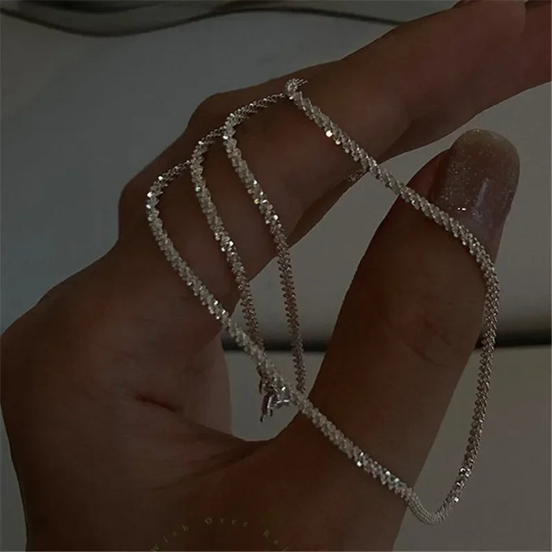 Stainless Steel Sparkling Clear Zircon Necklace for Women Girl Minimalist Clavicle Chain Fashion Delicate Jewelry Gift Wholesale