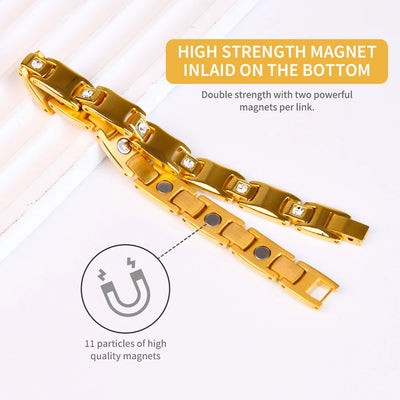 Befoshinn New Women Jewelry 10mm Width Stainless Steel Simple Trendy Style Gold-Color Magnetic Health Charm Bracelet For Women