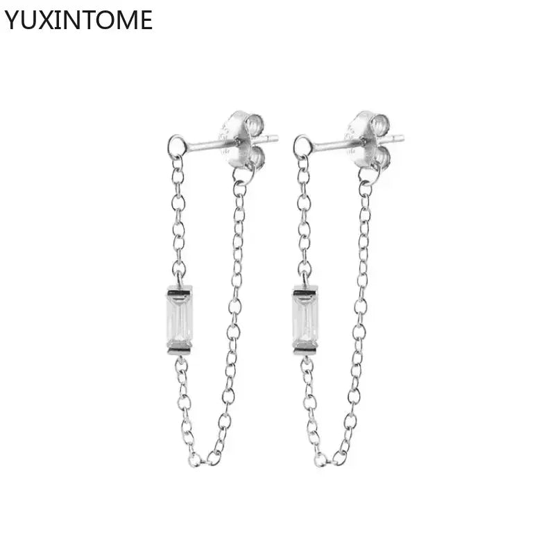 925 Sterling Silver Ear Needle Fashion Hoop Earrings White Crystal Luxury Women&