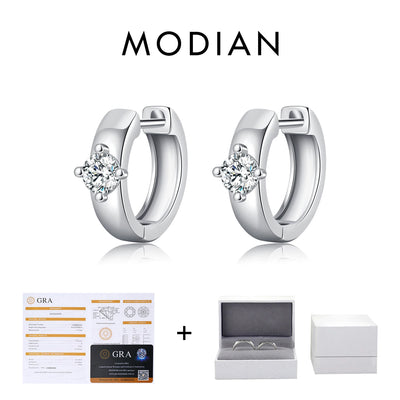 MODIAN Round Moissanite Ear Buckles Lab Diamond 925 Sterling Silver Engagement & Wedding Hoop Earrings for Women Jewelry Gifts