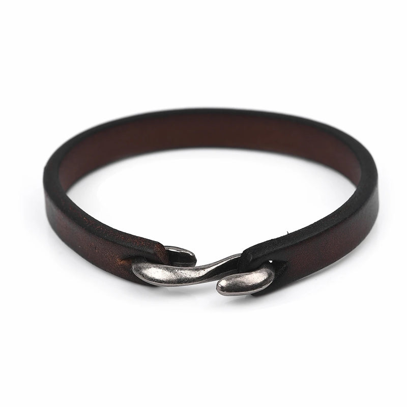 American Retro Cowhide Series Fashion Bracelets Men Classic Black Brown Leather Magnetic Buckle Punk Bracelets Male Jewelry Gift