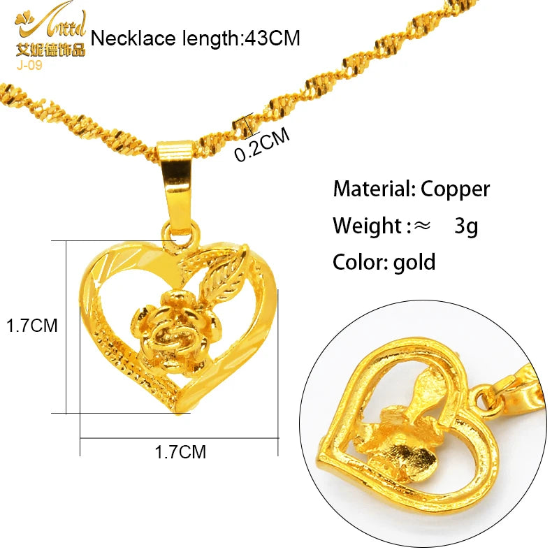 ANIID Dubai Golden Necklace Nigerian Bridal Wedding Fashion Hollow Flower Chain Pendant Indian Arab Kids Jewellery For Girls