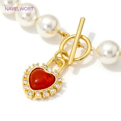 18K Gold Plated With Heart Red Zircon Toggle Clasps OT Clasps Jewelry Connectors  For DIY Bracelet Necklace Making Accessories