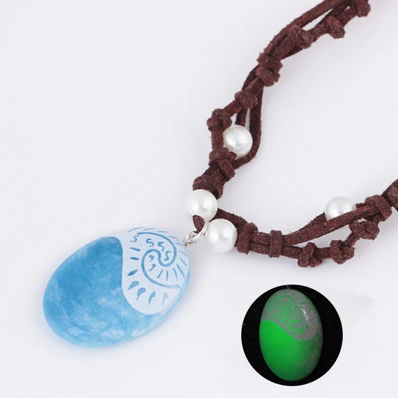 New 2020 Blue Stone Luminous Pendant Necklaces Polynesia Ocean Princess Moana Rope Chain Necklace Women Female Fashion Jewelry