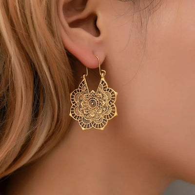 FSUNION 2024 New Femme Oorbellen Antique Gypsy Indian Tribal Ethnic Hoop Dangle Mandala Earrings Boho Boucle Doreille