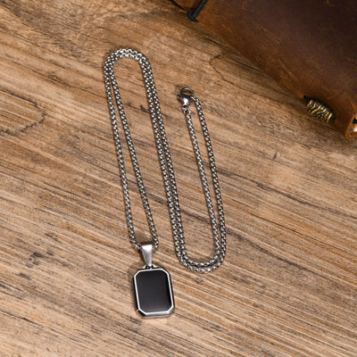 Casual Black Enamel Necklaces for Men,Waterproof Stainless Steel Square Pendant Necklace,Simple Fashion Male Collar Jewelry Gift