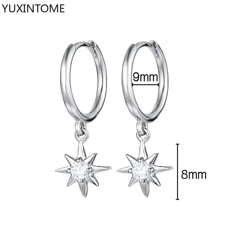 925 Sterling Silver Ear Needle Fashion Hoop Earrings White Crystal Luxury Women&