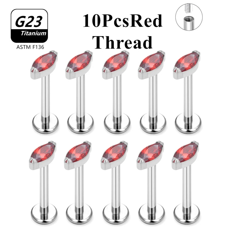 Wholesale Lot10PCS G23 Titanium Internally Threaded Push Pin Body Piercing Jewelry Nose Ring Earrings Stud CZ Ear Helix Pierc