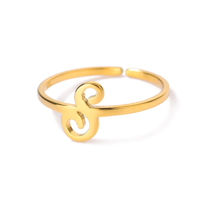 Initial Letter Rings For Women Gold Color Stainless Steel  A-Z Letter Adjustable Ring Aesthetic Wedding Christmas Jewelry Gift