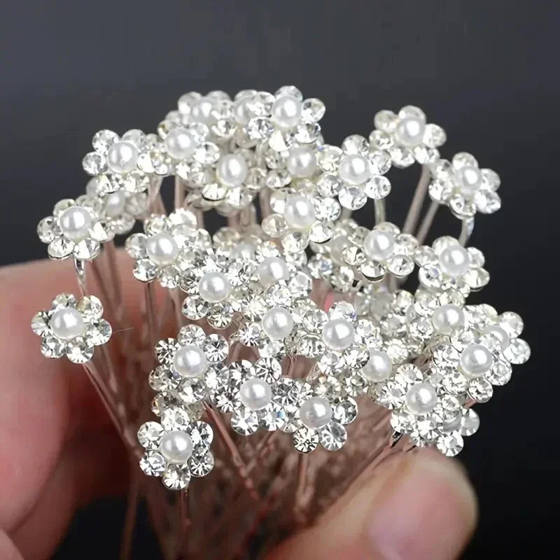 Elegant Pearl Crystal Hairpin Wedding Bridal U-shaped Metal Hair Comb Forks for Women Hairstyle Clips Jewelry Accessories 20pcs