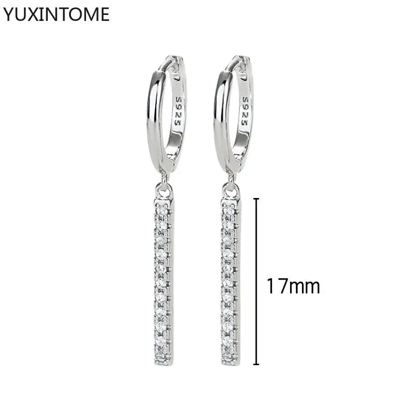 925 Sterling Silver Ear Needle Fashion Hoop Earrings White Crystal Luxury Women&