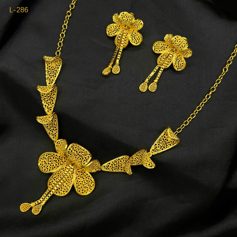 Dubai Indian African Flower Necklace Earrings Jewelry Set For Women 24K Gold Plated Nigeria Bridal Wedding Party Gift Jewellery