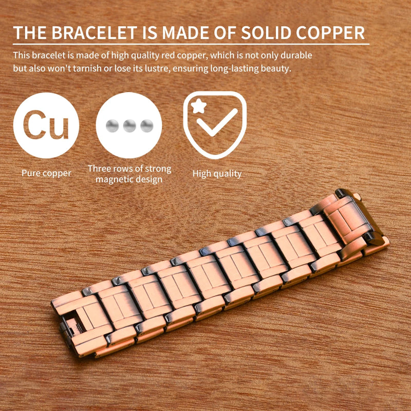 Befoshinn Vintage Men Bracelet Three Row Strength Magnetic Therapy Pure Copper Health Bracelet Popular Jewelry Bangles Men Gifts