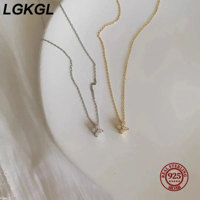 LGKGL S925 Sterling Silver Plated 18K Gold Set Zircon Necklace Female Sparkling Diamond Four Leaf Grass Versatile Collar Chain