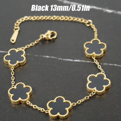 Adjustable New Design Gold Plated Stainless Steel 316L Plant Flower Bracelet With Five Leaf Petals Women's Luxury Gifts Clover