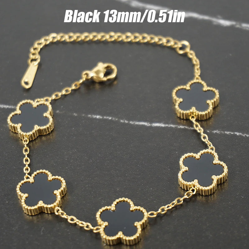 Adjustable New Design Gold Plated Stainless Steel 316L Plant Flower Bracelet With Five Leaf Petals Women&