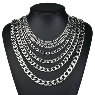 HNSP 3MM-10MM Stainless Steel Cuban Chain Necklace For Men Jewelry Accessories Neck Chains Male