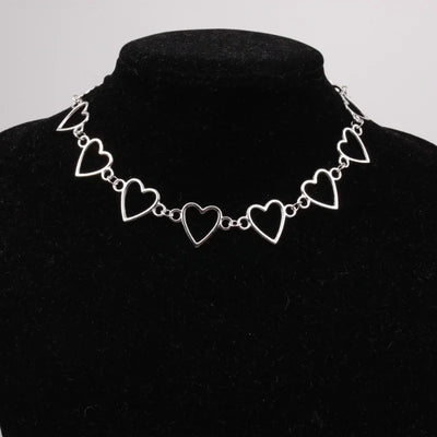 Independent Gothic Metal Hollow Connecting Heart Neck Chains Choker Collar Necklace Women's Egirl Cosplay Aesthetic Jewelry