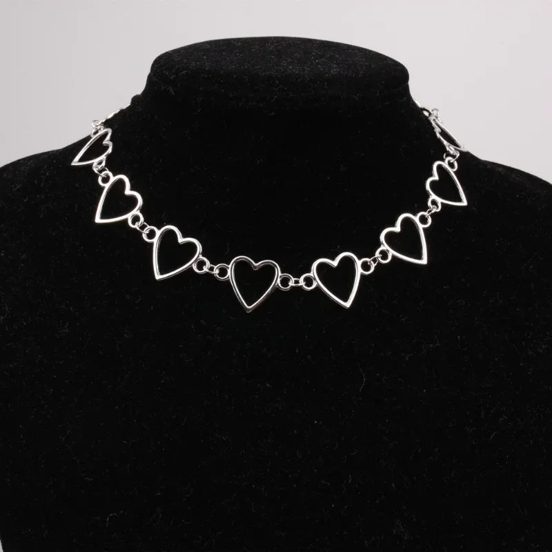 Independent Gothic Metal Hollow Connecting Heart Neck Chains Choker Collar Necklace Women&