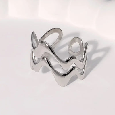 Stainless Steel Irregular Wave Rings for Women Men Creative Gold Color Adjustable Opening Ring Female Statement Jewelry Gifts