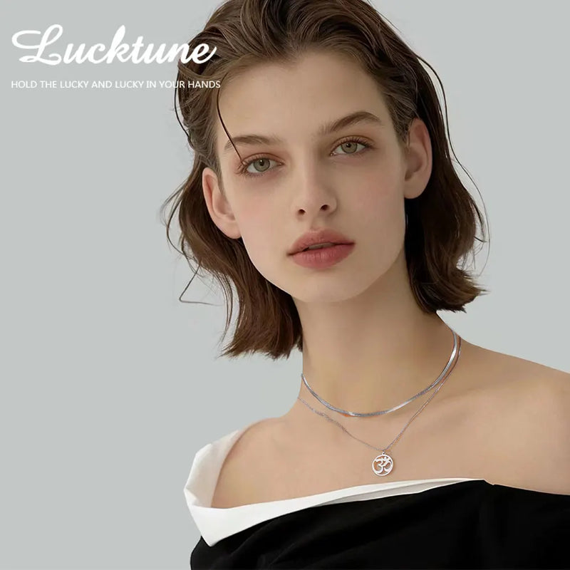 Lucktune OM Yoga Chakra Pendant Necklace Stainless Steel Buddhism Hindu Amulet Choker Chain Necklace for Women Men Retro Jewelry