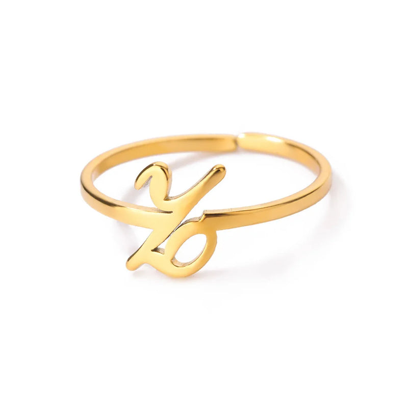 Initial Letter Rings For Women Gold Color Stainless Steel  A-Z Letter Adjustable Ring Aesthetic Wedding Christmas Jewelry Gift