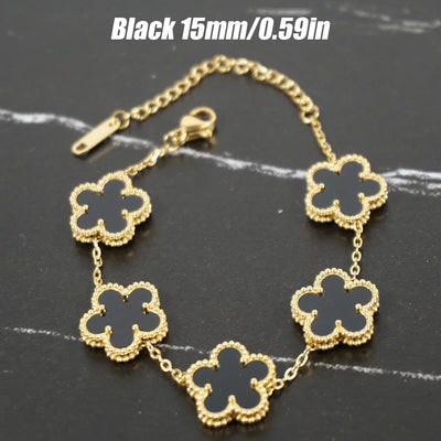 Adjustable New Design Gold Plated Stainless Steel 316L Plant Flower Bracelet With Five Leaf Petals Women's Luxury Gifts Clover