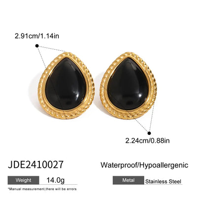 Uworld Stainless Steel 18K PVD Gold Plated Black Stone Earrings Statement Golden Metal for Women Bijoux Femme Gala Giftсерьги