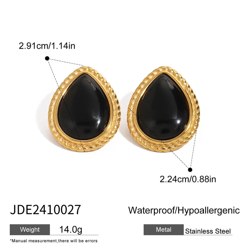 Uworld Stainless Steel 18K PVD Gold Plated Black Stone Earrings Statement Golden Metal for Women Bijoux Femme Gala Giftсерьги