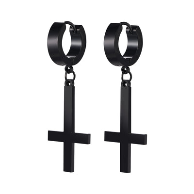 BONISKISS Men Women Stainless Steel Inverted Upside Down Cross Earring Church of Satan Temple Occult Satanic Witchy Stud Jewelry