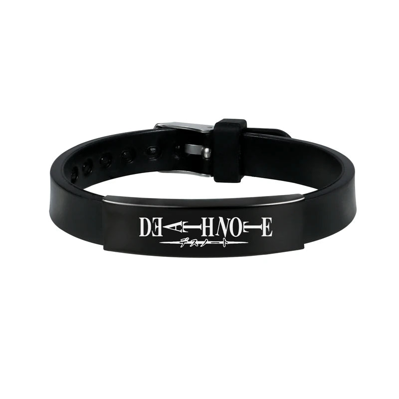 Anime Dea-th No-te Black Silicone Cuff Bangle Stainless Steel Bracelets Gift Jewelry for Women and Men Fans Collection