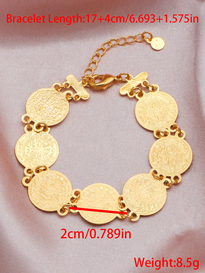 1 Piece Luxury Ancient Copper Material Coins Round Pendant Bracelet Jewellery Women joyeria acero inoxidables premium