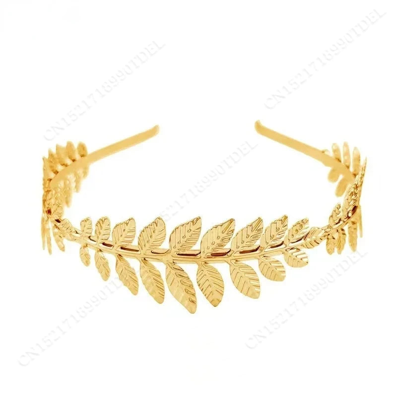 Baroque Golden Metal Leaf Headband Headpiece Crown Tiaras Headdress Roman Goddess Greek Hair Jewelry Bride Wedding Accessories