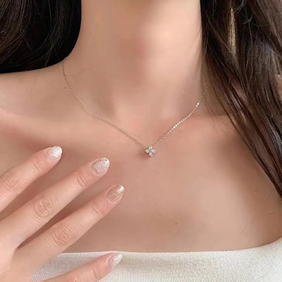 LGKGL S925 Sterling Silver Plated 18K Gold Set Zircon Necklace Female Sparkling Diamond Four Leaf Grass Versatile Collar Chain