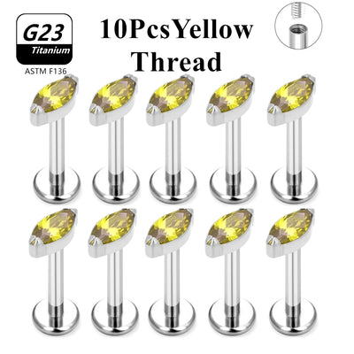 Wholesale Lot10PCS G23 Titanium Internally Threaded Push Pin Body Piercing Jewelry Nose Ring Earrings Stud CZ Ear Helix Pierc