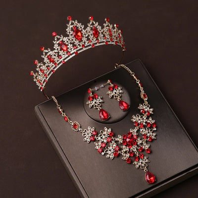 Luxury Silver Color Crystal Water Drop Bridal Jewelry Sets Rhinestone Tiaras Crown Necklace Earrings Wedding Dubai Jewelry Set