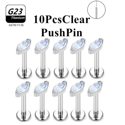 Wholesale Lot10PCS G23 Titanium Internally Threaded Push Pin Body Piercing Jewelry Nose Ring Earrings Stud CZ Ear Helix Pierc