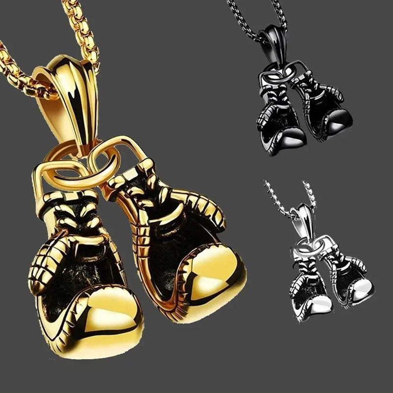 Collares Con Colgante Sport Fitness Shape Jewelry Double Boxing Glove Pendant Necklace Men Hiphop Chain Necklace Male Jewellery