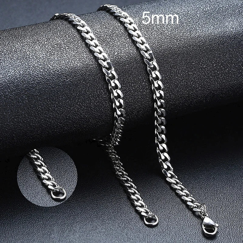 Vnox 3-7mm Cuban Chain Necklaces for Men Women, Stainless Steel Miami Curb Links Chain, Basic Cool Boy Collar