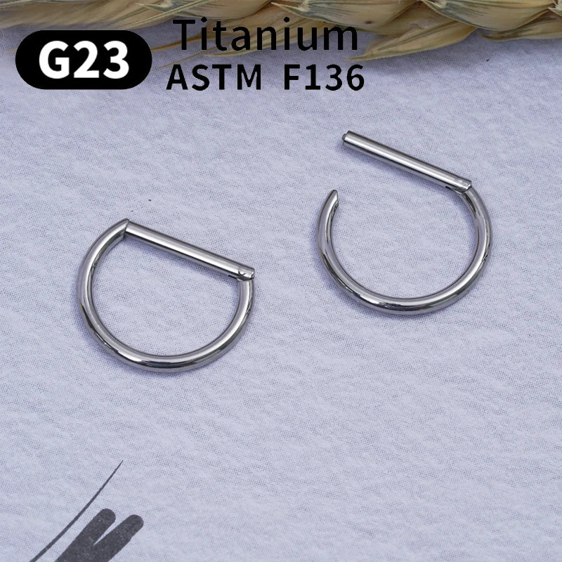 G23 Titanium Piercing Heart Nose Ring For Women ASTM F136 Lip ring16G Earrings D Shape Segment Ring Clicke Cartilage BodyJewelry