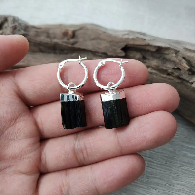 FUWO Natural Green&Black Tourmaline Hoop Earrings,Silver Color Plated Gemstones ewelry Wholesale ER410Y 5Pairs/Lot