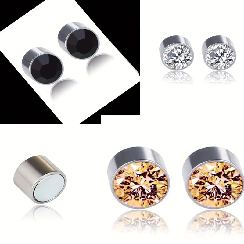 2-12Pcs Simple Stainless Steel Magnetic Nose Stud Earrings, 3mm Non-Pierced Body Jewelry For Male and female