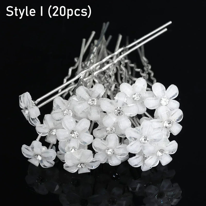 Elegant Pearl Crystal Hairpin Wedding Bridal U-shaped Metal Hair Comb Forks for Women Hairstyle Clips Jewelry Accessories 20pcs