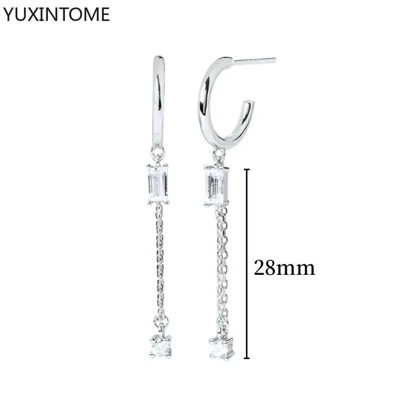 925 Sterling Silver Ear Needle Fashion Hoop Earrings White Crystal Luxury Women&