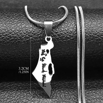 Israel Map Country Pendant Necklace for Women Men Stainless Steel Silver Color Magen Jewish Star of David Hebrew Chain Jewelry