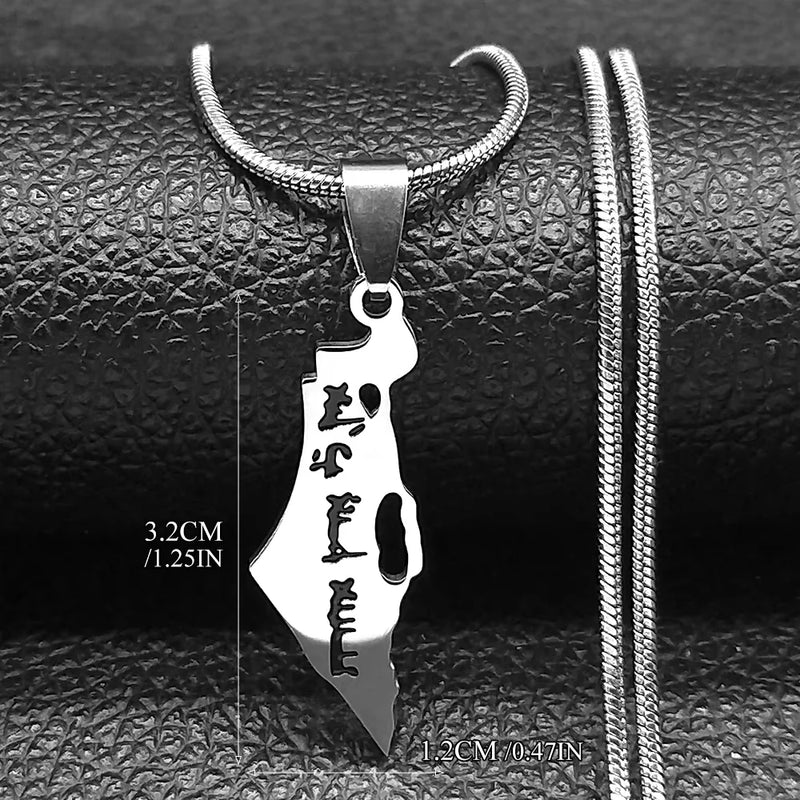 Israel Map Country Pendant Necklace for Women Men Stainless Steel Silver Color Magen Jewish Star of David Hebrew Chain Jewelry