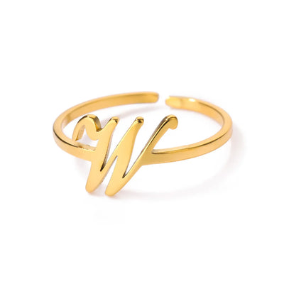 Initial Letter Rings For Women Gold Color Stainless Steel  A-Z Letter Adjustable Ring Aesthetic Wedding Christmas Jewelry Gift