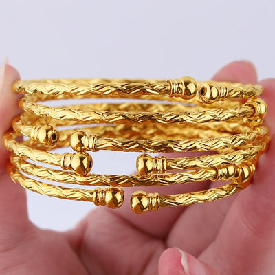 3MM/6pcs Ethiopian Wedding Bride Gift Gold Color Indian Bangles Dubai Jewelry For Women Africa Ball Jewellery Beads Bracelet